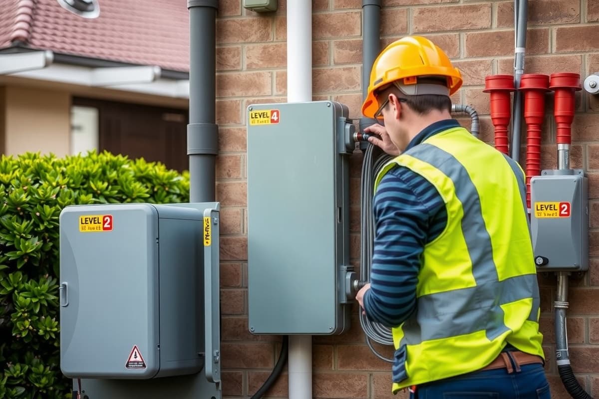 Level 2 ASP electrician working on outdoor meter box in Sydney